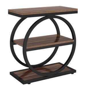 Oakory Narrow End Table With Rustic Wood And Black Metal Frame