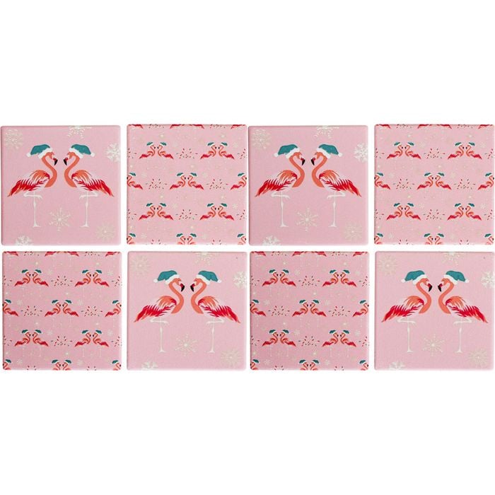 2x 4pc LVD Coasters Xmas Flamingos Decorative Barware/Serveware Kitchen Decor