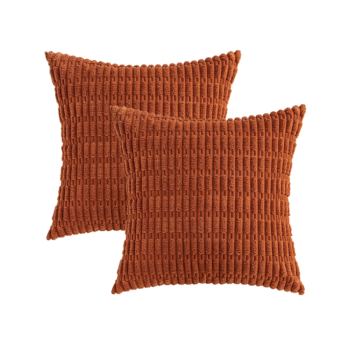 Gioia Casa Boho Corduroy Cushion Covers -  Rust - 45cm x 45cm (Set of 2)