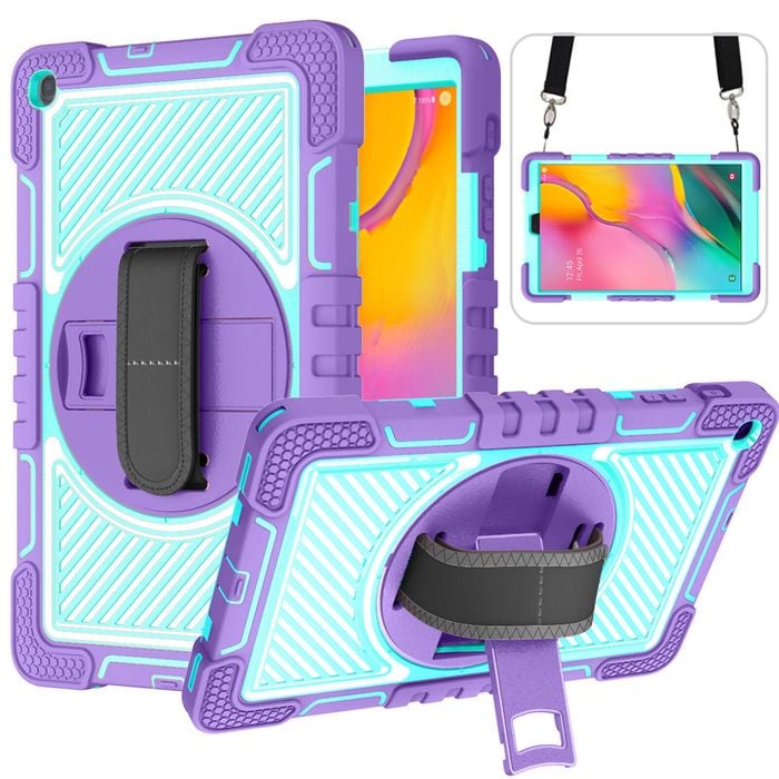 Rugged Stand Shockproof Hybrid Case with Strap For Samsung Tab A7 Lite (Purple+Mint)