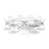 Houston Outdoor 1.8m Round Aluminium Dining Setting White With 8 Kansas Chairs & Navy Stripe Cushions