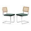 Oikiture 2x Rattan Dining Chair Cesca Replica Cantilever Velvet Padded Green