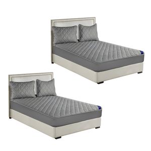 SOGA 2 Pack Grey Double Cross-Hatch Quilted Mattress Cover Sets with 4 Pillowcases