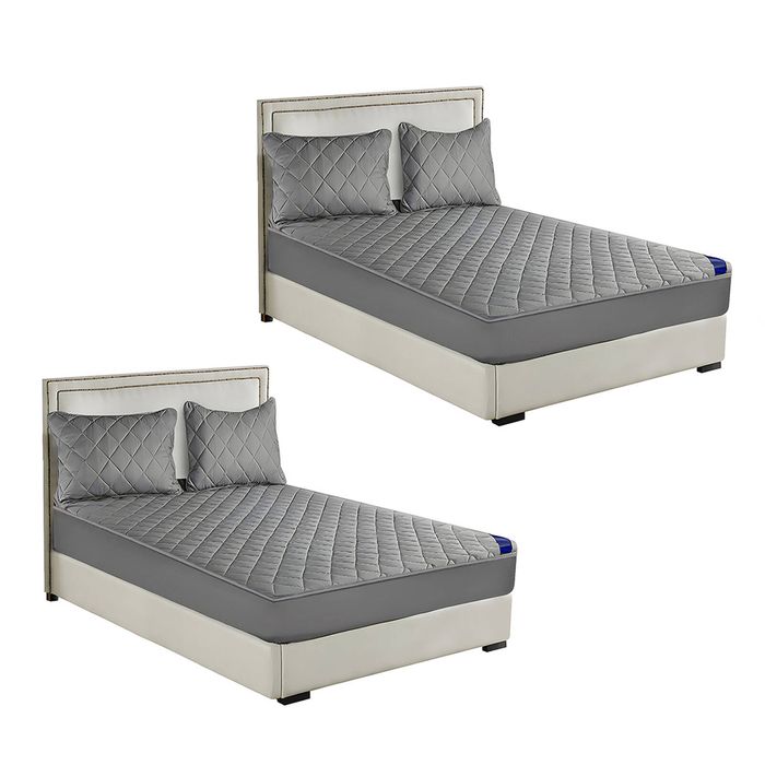 SOGA 2 Pack Grey Double Cross-Hatch Quilted Mattress Cover Sets with 4 Pillowcases