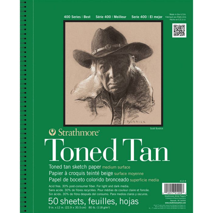 Strathmore 400 Series Toned Art/sketch Pad Tan Wire 9''x12'' 50 Sheets