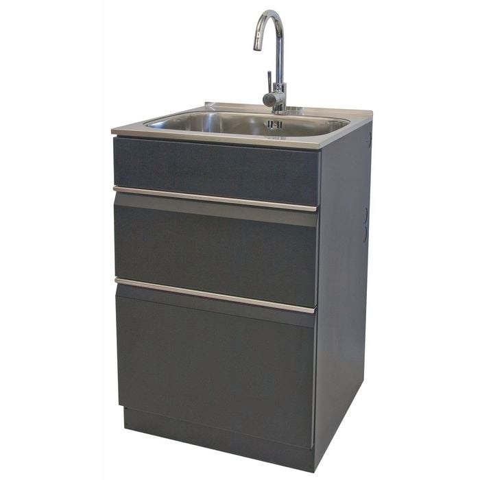 Dissco 565mm Matt Black Elite Twin Drawer Laundry Tub