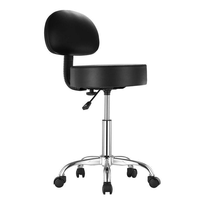 Vevor Round Rolling Stool Black Pu Leather With Backrest 360°swivel Thickened Cushion Height Adjustable
