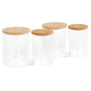 Harbour Housewares Reusable Plastic Twin Bathroom Canisters with Bamboo Lid - Pack of 2