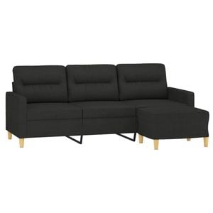 vidaXL 3-Seater Sofa with Footstool Black 180 cm Fabric