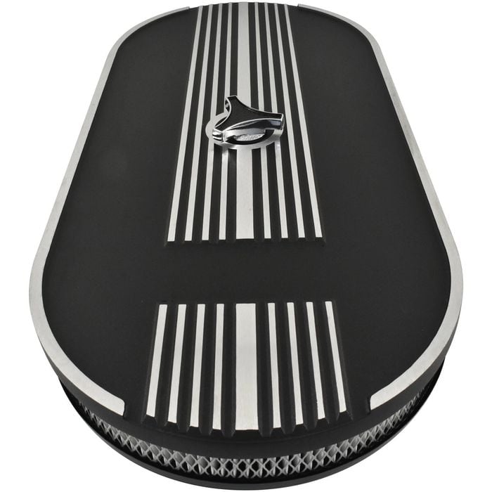 Oval Air Cleaner No Logo Suit Single 4 bbl Black Aluminium, 21 x 10 Inch