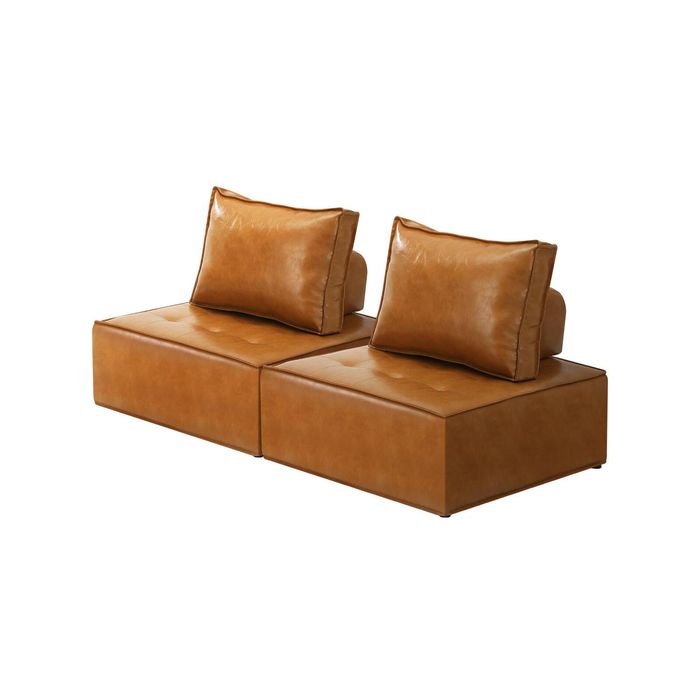 Oikiture 2PC Modular Sofa Adjustable Back PU Leather Brown