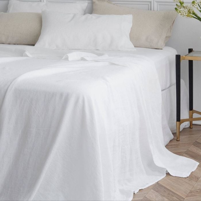 Bedding Co. Flat Sheet 100% French Flax Linen Breathable White Super King