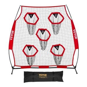 VEVOR 1828.8x1828.8mm Football Trainer Throwing Net Red with 5 Target Pockets for Player