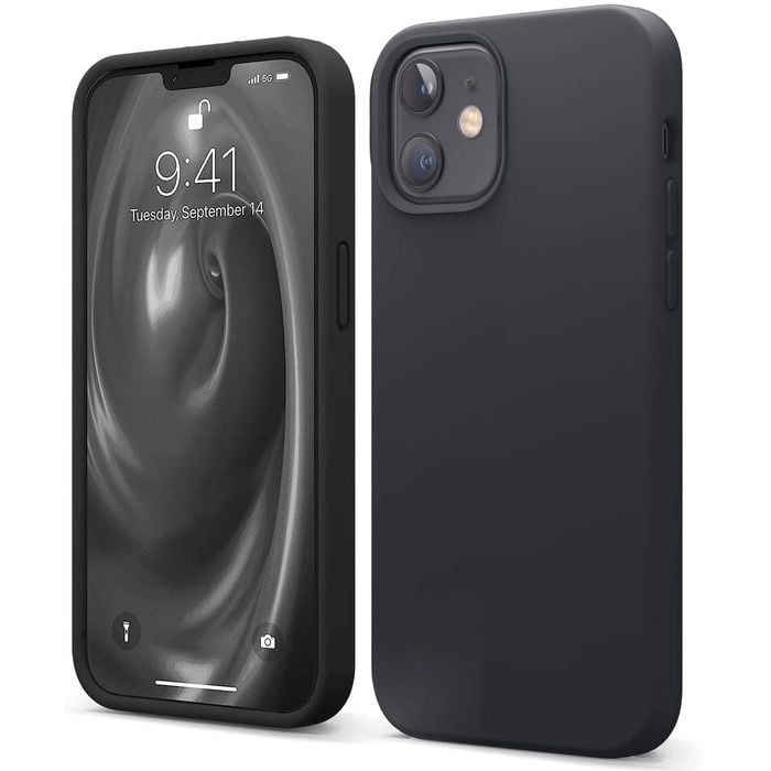 Silicone Phone Case For iPhone 12 Shockproof Microfiber Lining - Black