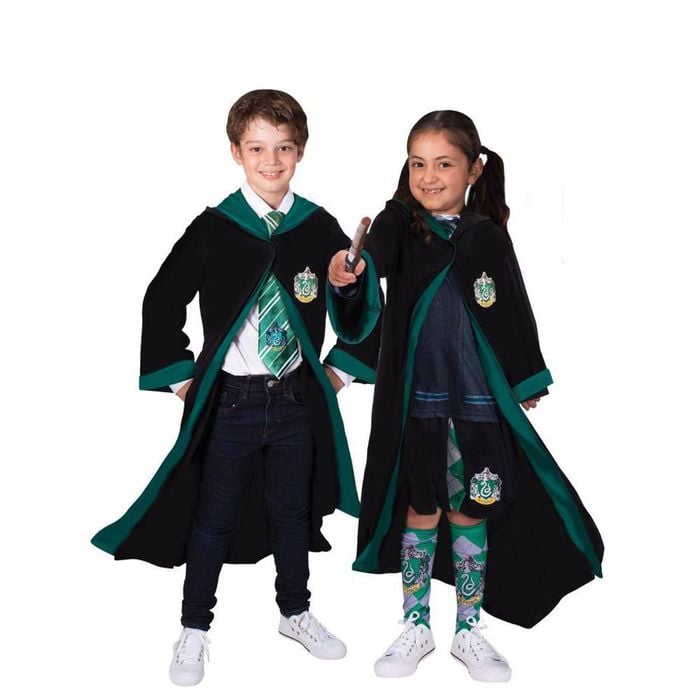 Slytherin Robe for Kids Hooded Cloak with House Crest Wizard Halloween Costume, 6 Years+
