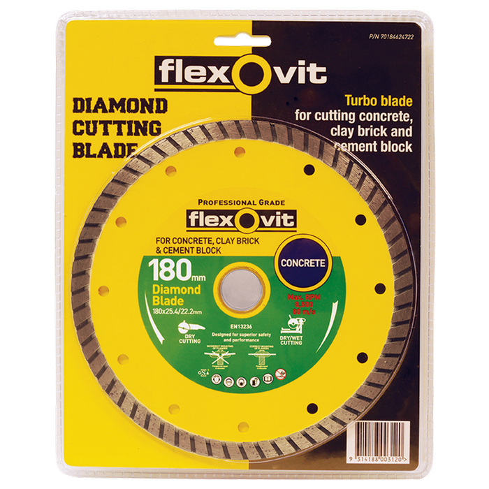 Flexovit 180 x 2.6 x 10 x 25/22mm Turbo Diamond Blade