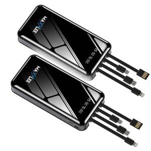 2x Maxxlee 20000mAh Powerbank Built-in 3 Cables Black - Black | 20000mAh | 4 USB Output