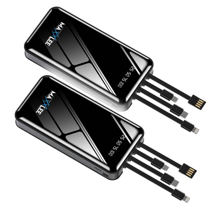 2x Maxxlee 20000mAh Powerbank Built-in 3 Cables Black - Black | 20000mAh | 4 USB Output