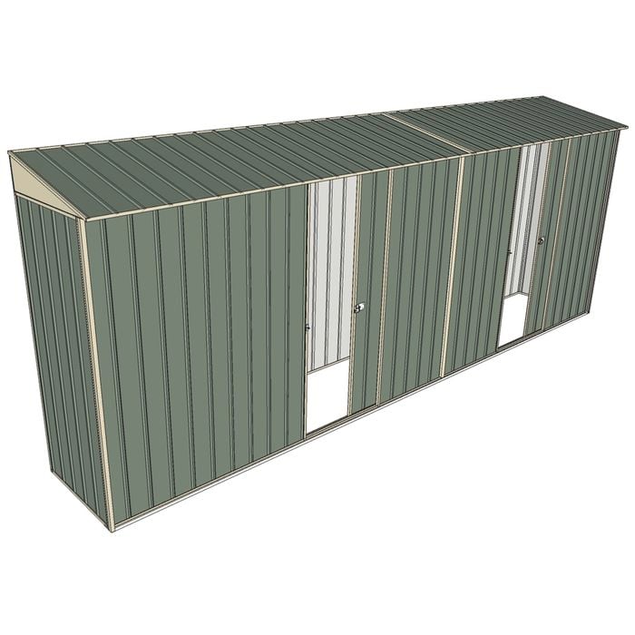 Build-a-Shed 0.8 x 5.2 x 2m Skillion Shed with Dual Single Sliding Side Doors - Green