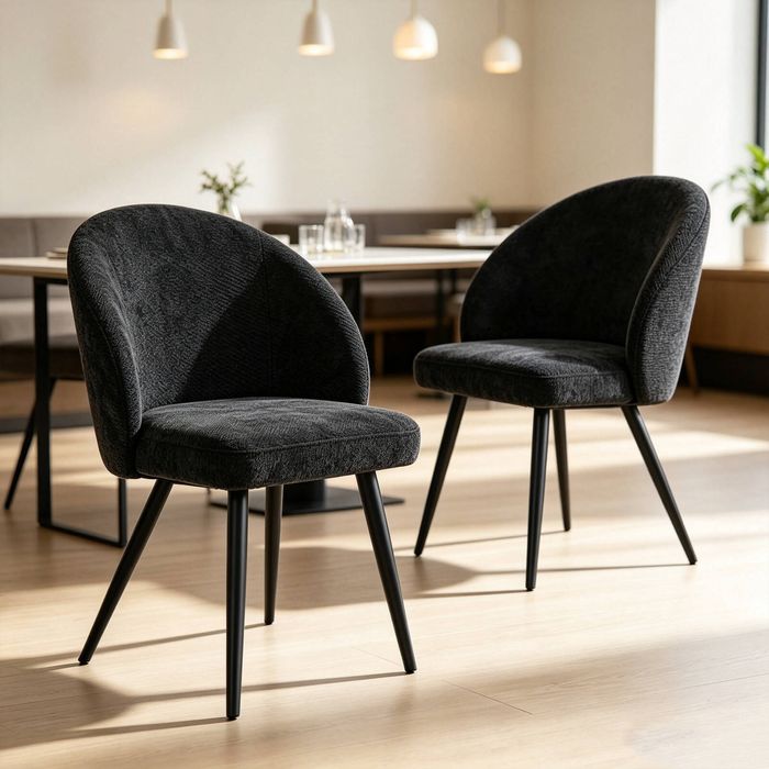 BRIBRION x2 Linen Dining Chairs Black Metal Legs Upholstered Fabric Modern Kitchen Restaurant Black