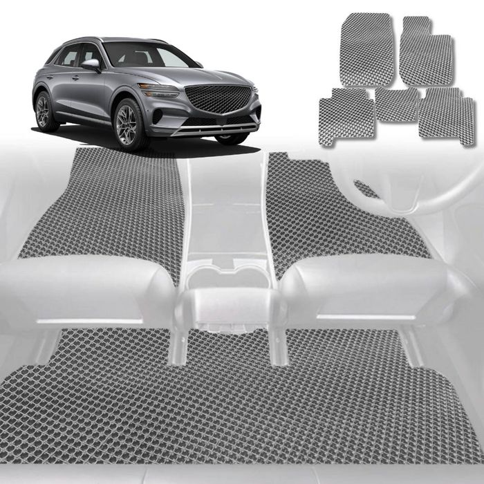 6D Diamond Car Floor Mats for Genesis GV70 2022-Current-Full Set-Grey-Outback GT