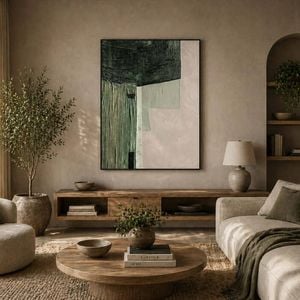 Emerald Strata: Hand-painted Abstract Oil On Canvas - Black Floating Frame (85x120cm)
