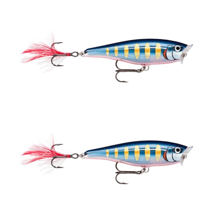 2x Rapala 7cm Skitter Pop Topwater Popper Fishing Lures - Striped Hot Blue