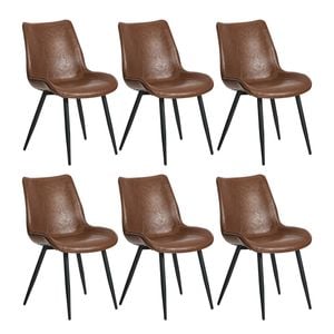 Oikiture Set Of 6 Dining Chairs Kitchen Accent Chairs Upholstered Pu Leather Brown