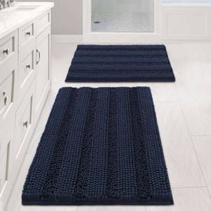 Smarcute 2 Pieces - 50cm x 81cm & 43cm x 61cm Non-Slip Chenille Bath Mat Rug Navy