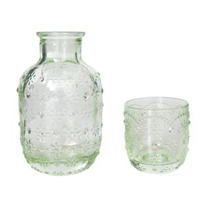 2pc Urban Products Mari Green Glass Vintage Floral Pattern Carafe 19cm