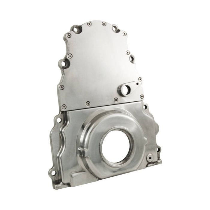 Cal Custom GM LS1 LS2 LS3 Timing Cover W/Cam Sensor Hole - Polished Aluminium, Holden, CHEV