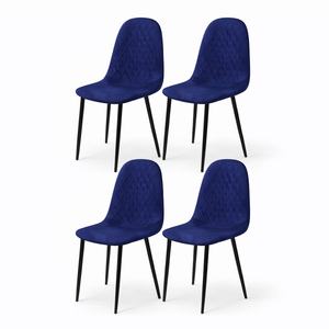 Foret Velvet Dining Chairs Set Of 4 Gem Blue Quilted Fabric Black Metal Legs