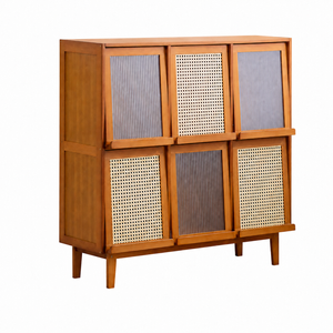 FORET Storage Cabinet 100cm Rattan Look Flip-Up Door Display Unit