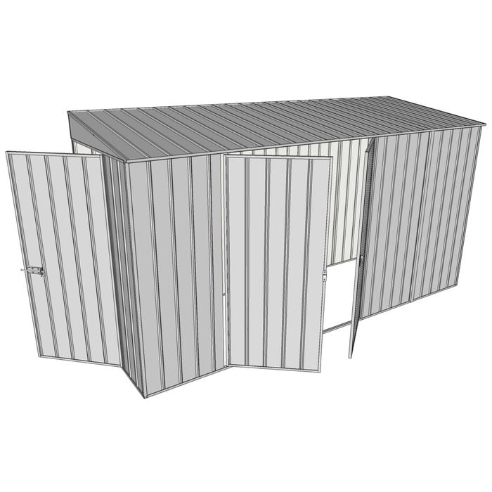 Build-A-Shed 1.2 x 3.7 x 2.0m Skillion Double Hinged Side Doors Shed - Zinc