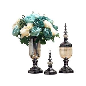 Soga 2x Clear Glass Flower Vase With Lid Blue Set