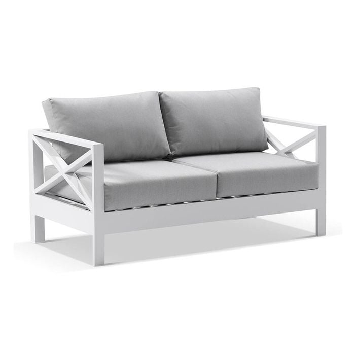 Bay Gallery Furnitire Kansas 2 Seater Lounge White & Grey Cushions