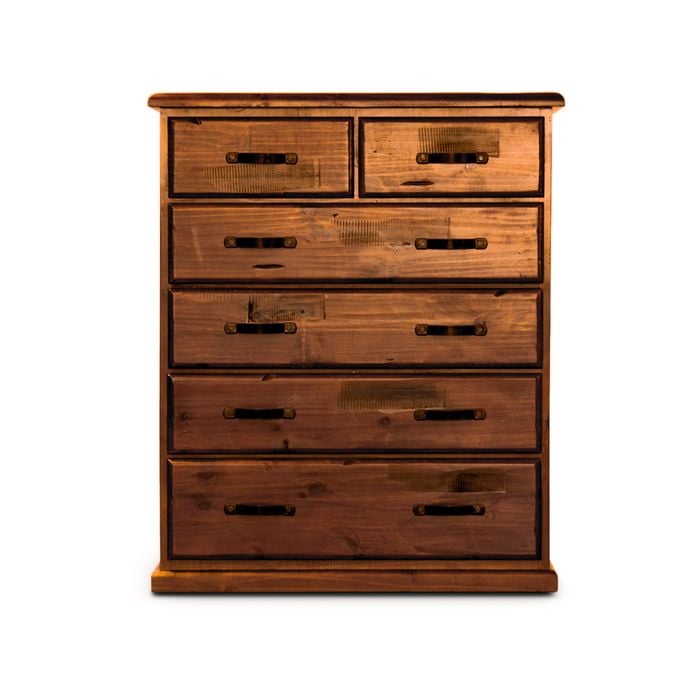 Umber Tallboy 6 Chest of Drawers Solid Pine Wood Storage Cabinet - Dark Brown