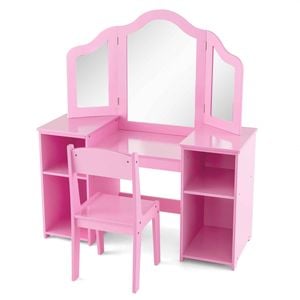 Costway Kid Dressing Table & Chair Set 2in1 Princess Makeup Vanity Set Pink
