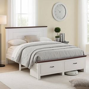 Artiss Queen Wooden Bed Frame With 2 Drawer Platform Bed With Headboard White Bed Base For Bedroom