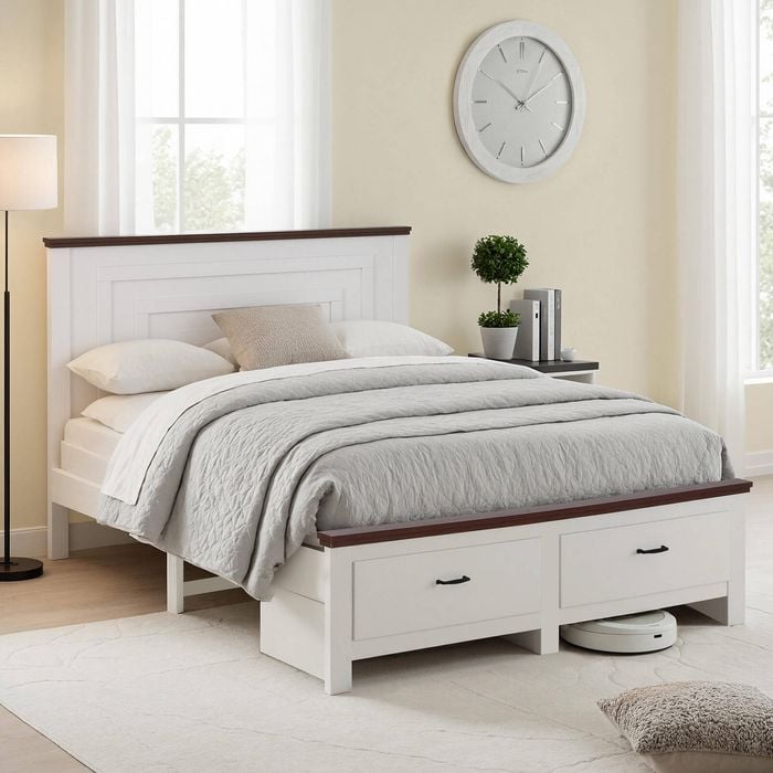 Artiss Queen Wooden Bed Frame With 2 Drawer Platform Bed With Headboard White Bed Base For Bedroom