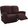 Smarcute 2 Seater Velvet Recliner Chair Sofa Cover 6 Piece for 2 Cushion Seat Brown