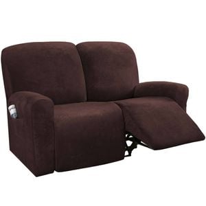 Smarcute 2 Seater Velvet Recliner Chair Sofa Cover 6 Piece for 2 Cushion Seat Brown