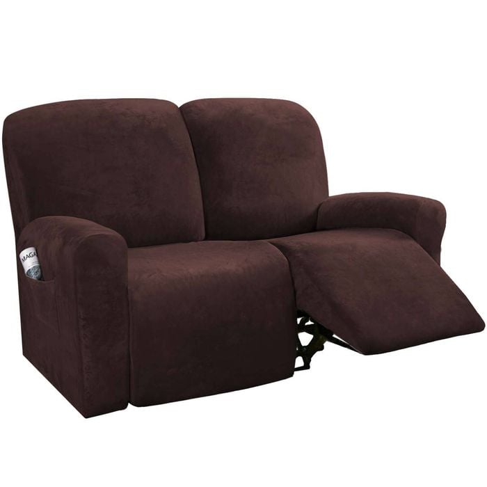 Smarcute 2 Seater Velvet Recliner Chair Sofa Cover 6 Piece for 2 Cushion Seat Brown