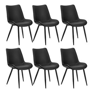 Oikiture Set Of 6 Dining Chairs Kitchen Accent Chairs Upholstered Pu Leather Black