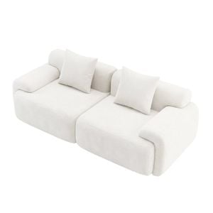 Ufurniture 210cm 2 Seater Sofa Corduroy Modular Compressed Loveseat Couch W/ Large Armrest & Cushion No Assembly Beige