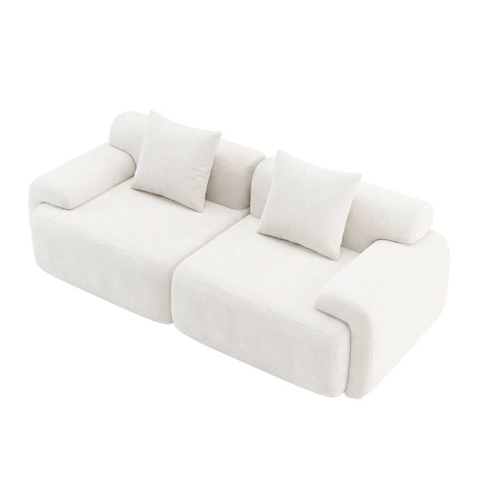 Ufurniture 210cm 2 Seater Sofa Corduroy Modular Compressed Loveseat Couch W/ Large Armrest & Cushion No Assembly Beige
