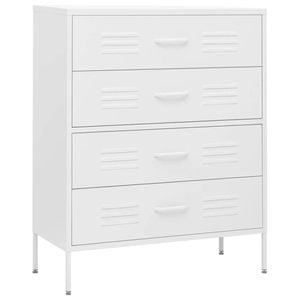 vidaXL Chest of Drawers White Steel Sideboard Side Storage Cabinet Organiser