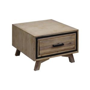Lamp Table with 1 Storage Drawer Solid Wooden Frame in Silver Brush Colour