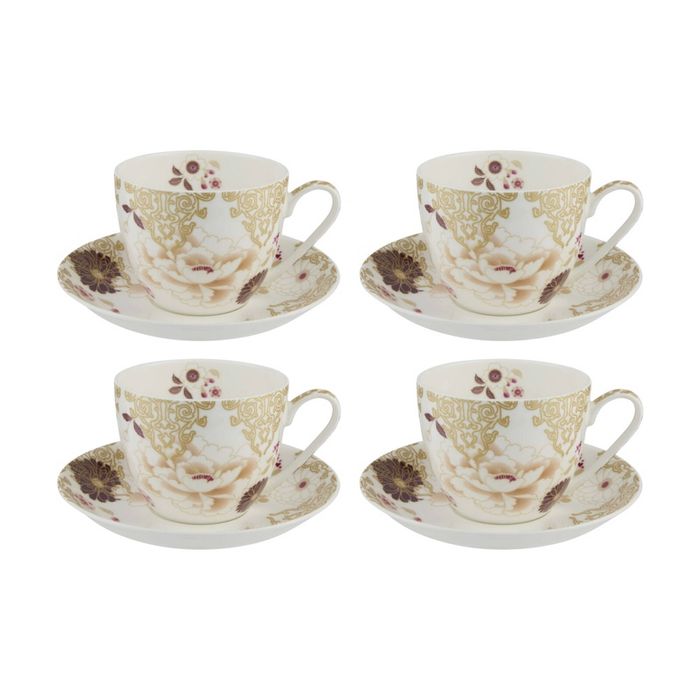 4x Maxwell And Williams Cup Saucer Kimono Bone China Gift Boxed White 480ml