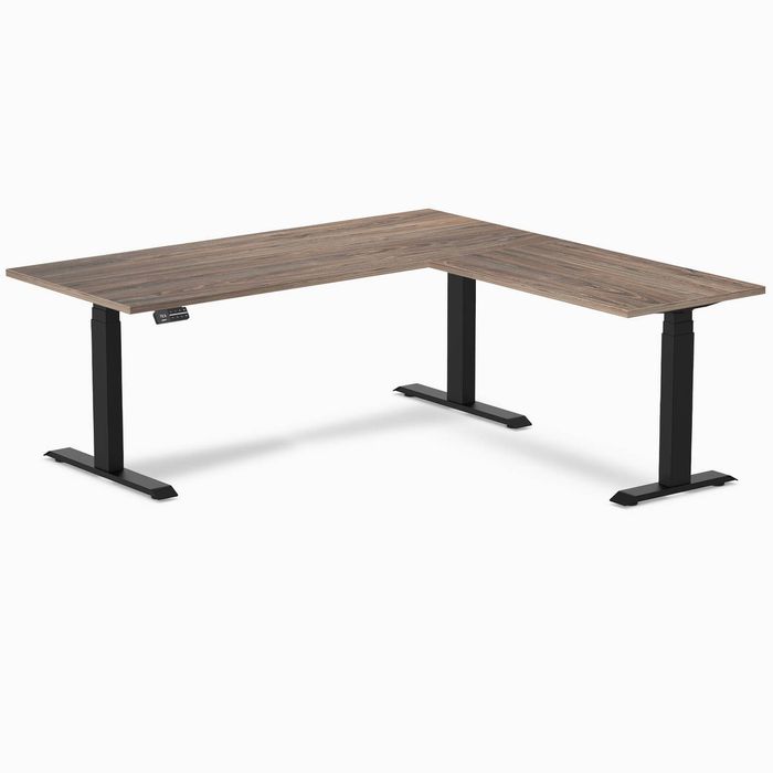 Desky Eco L-Shape Melamine Sit Stand Desk Matte Black Frame 180x175cm